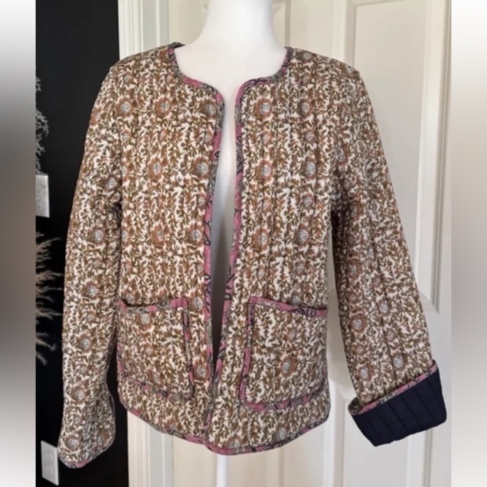 Natural Life Quilted Floral Block Print Jacket Olive and Pink Size L Large NWT